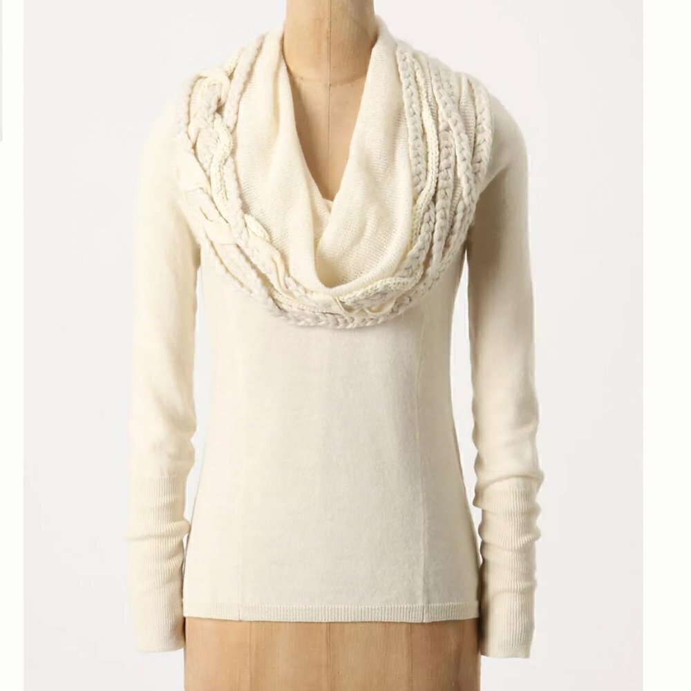 Angel of the North Women's Size Medium Iced Garland Cowlneck Sweater Cream Wool